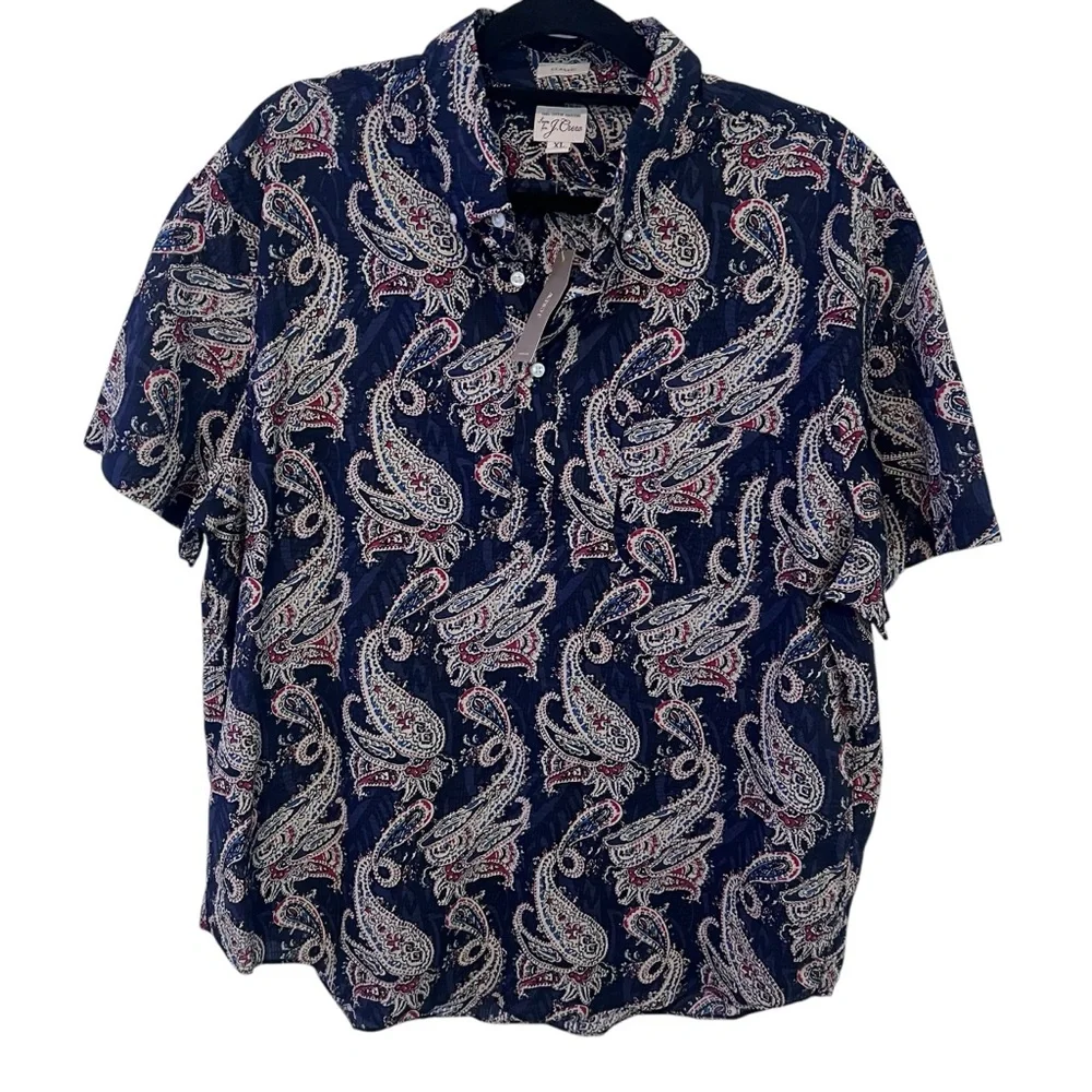 J. CREW Paisley All‎ Over Print 1/4 Button Up Classic Cotton Short Sleeve Shirt